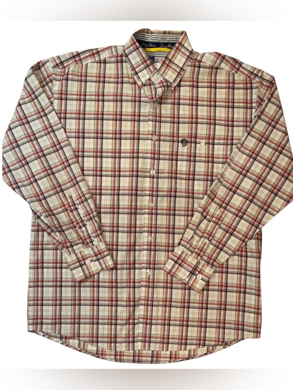 Wrangler - George Strait Men's Plaid Button-Down Shirt in Cream, Red and Brown